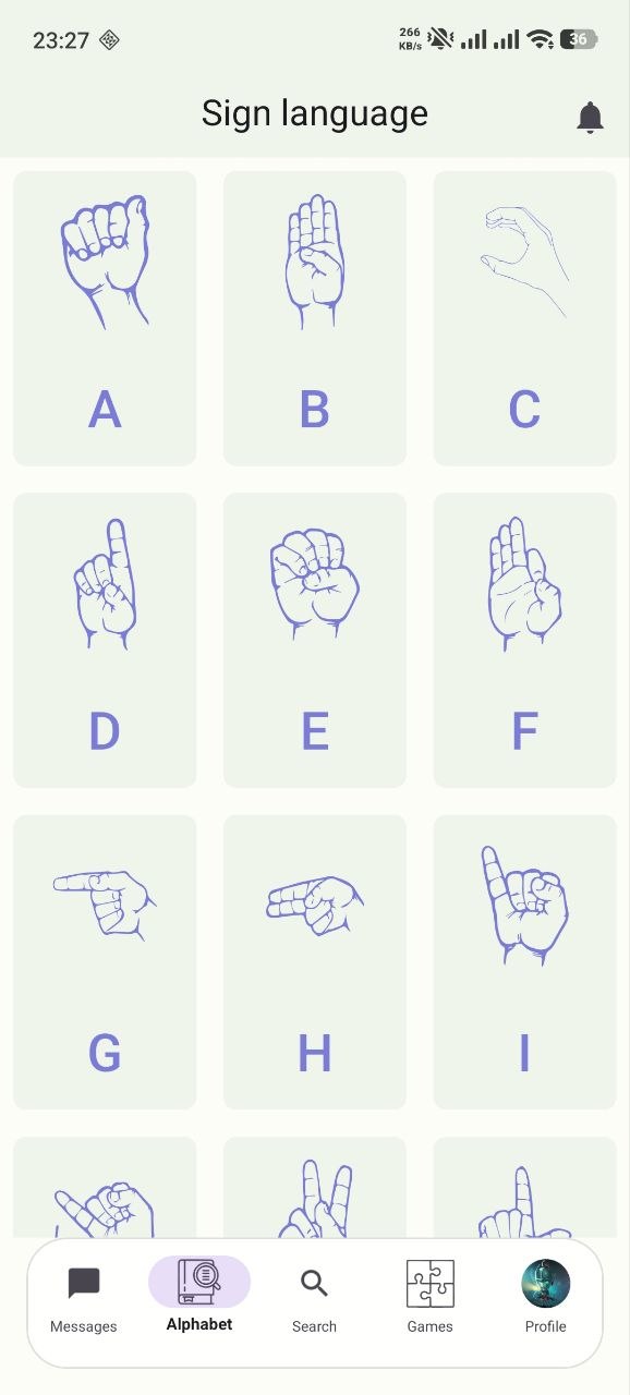 Sign language alphabet grid